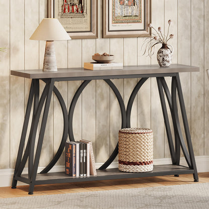GiftGo 47.24 Inch Entryway Console Table, Industrial Sofa Table Behind Couch with Shelves, 2 Tier Wood Accent Table with Metal Frame for Living Room, Entrance, Hallway, Foyer, Vintage Gray