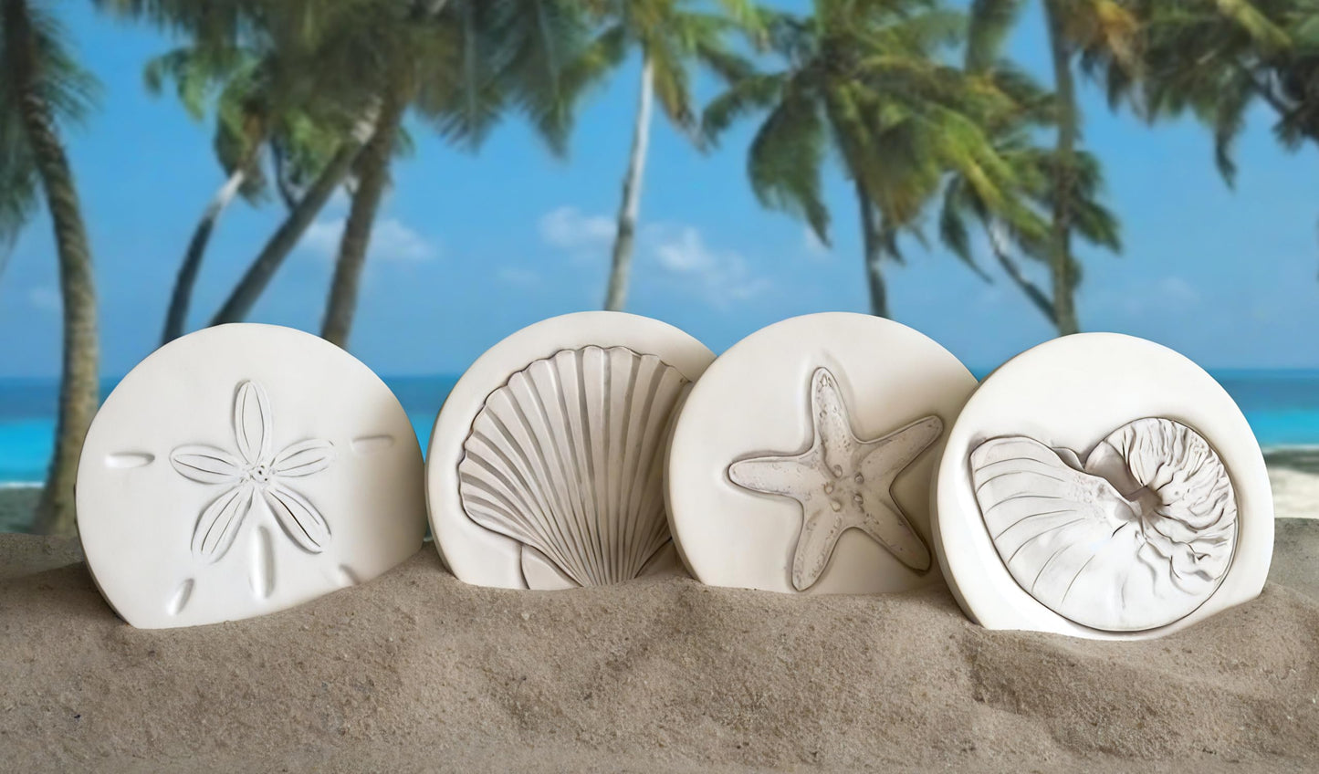 McCarter Coasters Mixed Shells Absorbent Drink Coasters - Handmade Stone Coasters - 4.38 inch Round (4pc) - Made in USA