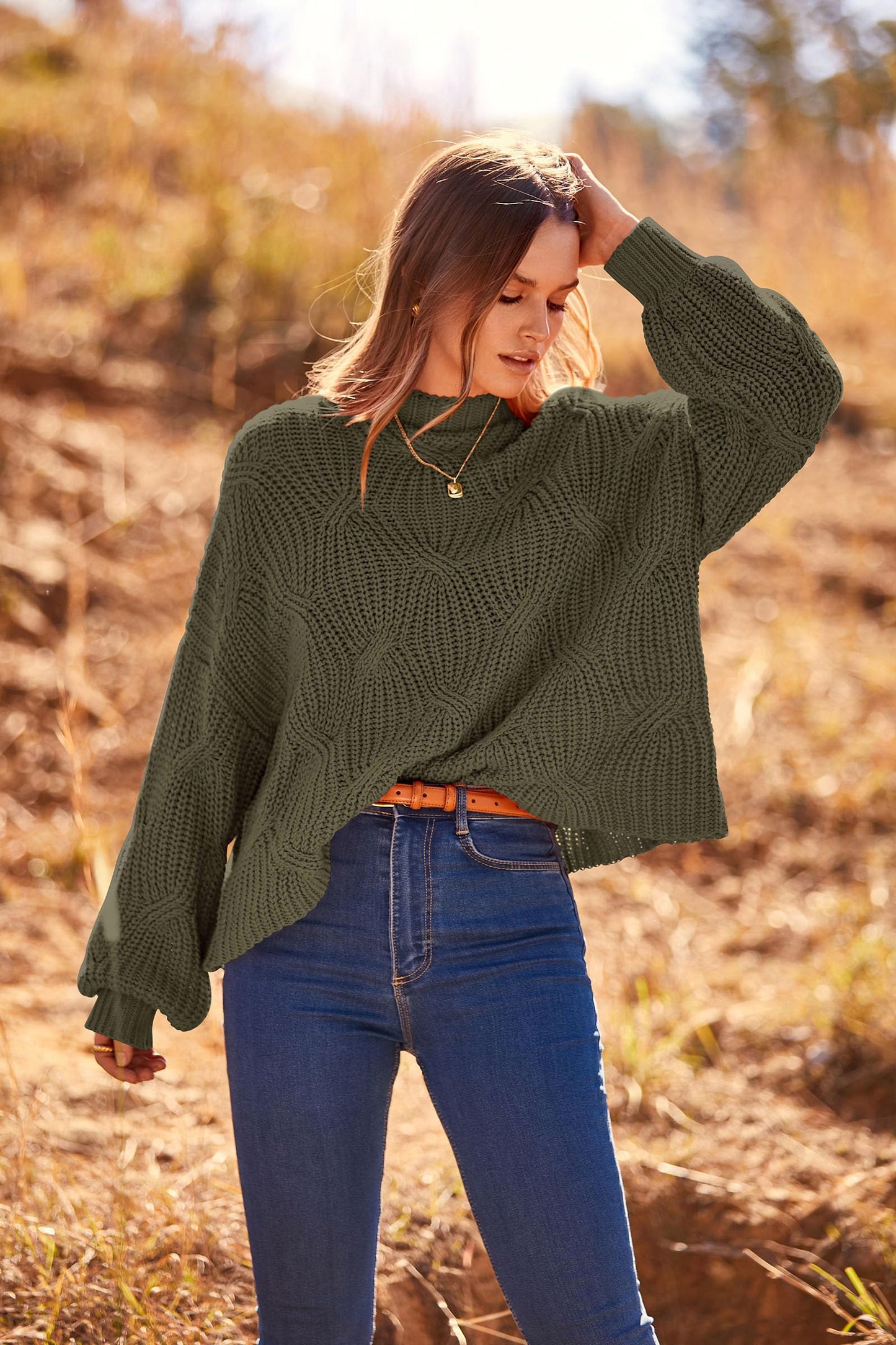 PRETTYGARDEN Women's Fall Oversized Pullover Sweaters Casual Crewneck Long Sleeve Chunky Cable Knit Tops Winter Clothing