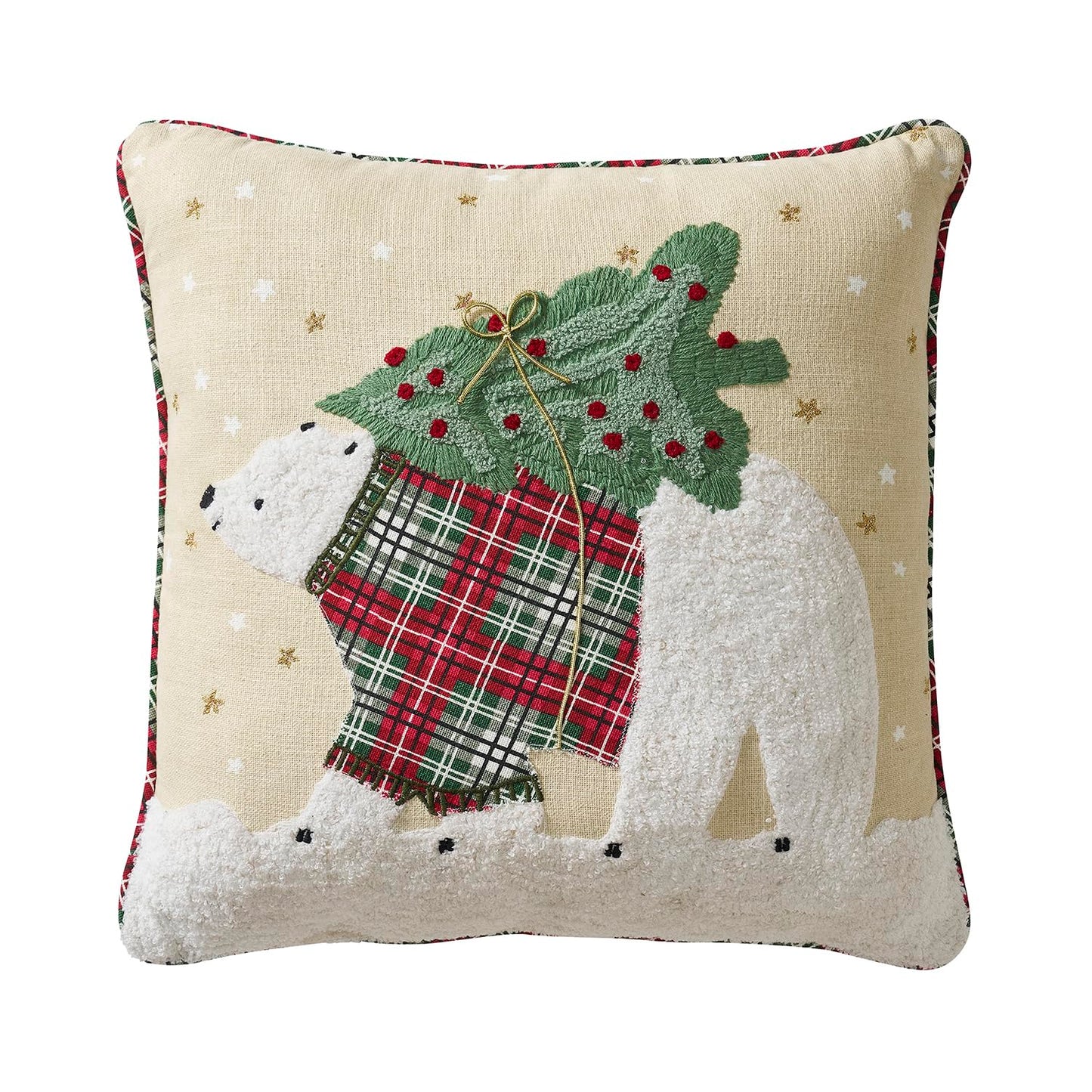 Hallmark - Decorative Throw Pillow for Couch or Bed, Holiday Home Décor, 18" x 18", (Polar Bear, Beige)