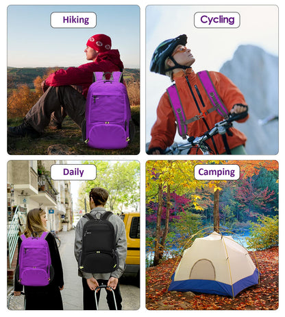 MRPLUM 30L Rucksack Foldable Ultralight Packable Backpack, Unisex Durable Handy Daypack for Travel & Outdoor Sports Durable & Waterproof (Purple)