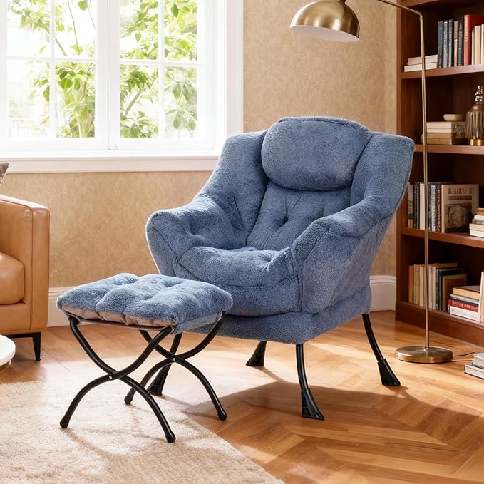Lazy Chair with Ottoman, Modern Accent Chair Contemporary Lounge Leisure Sofa