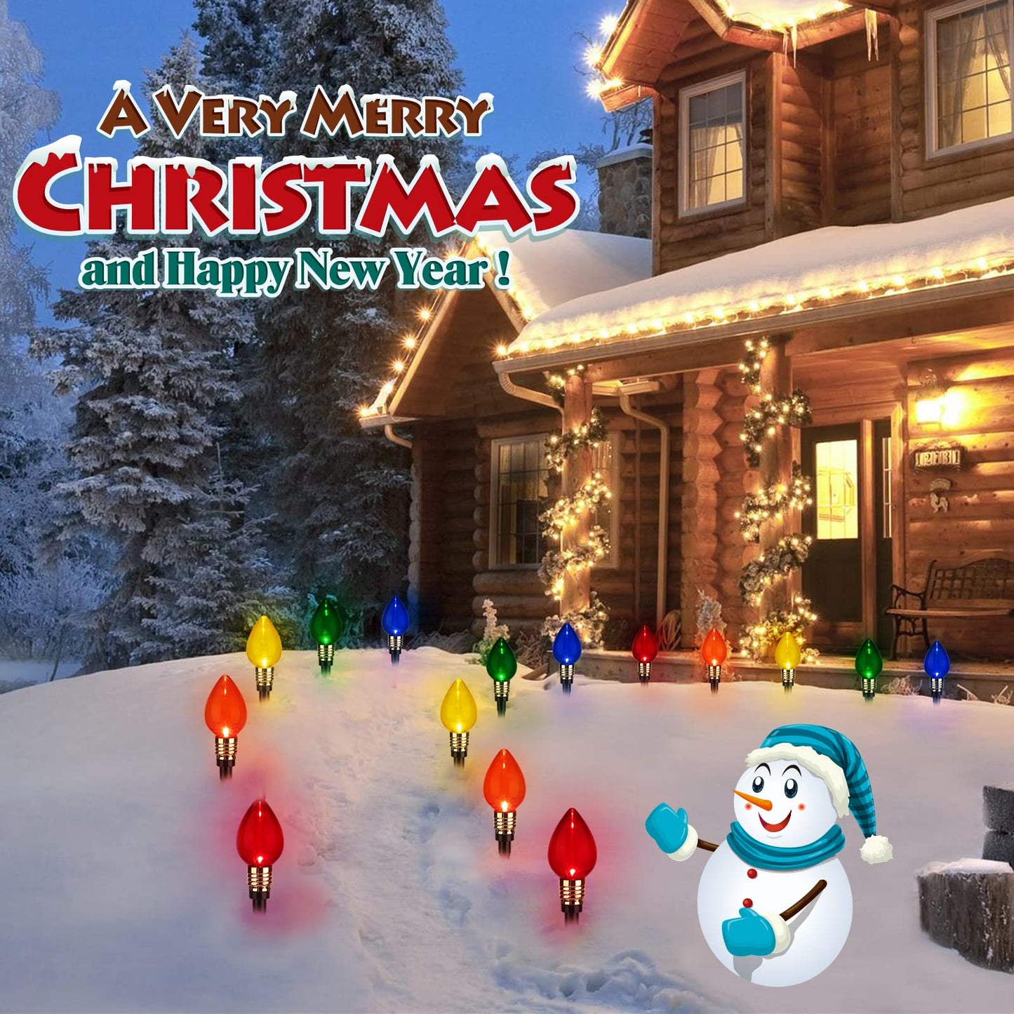 2 Pack C9 Christmas Pathway Lights Outdoor, Total 34.8 Ft 20 LED C9 Pathway Light, Waterproof Connectable Walkway Lights for Yard Ground Sidewalk Driveway Christmas Decorations