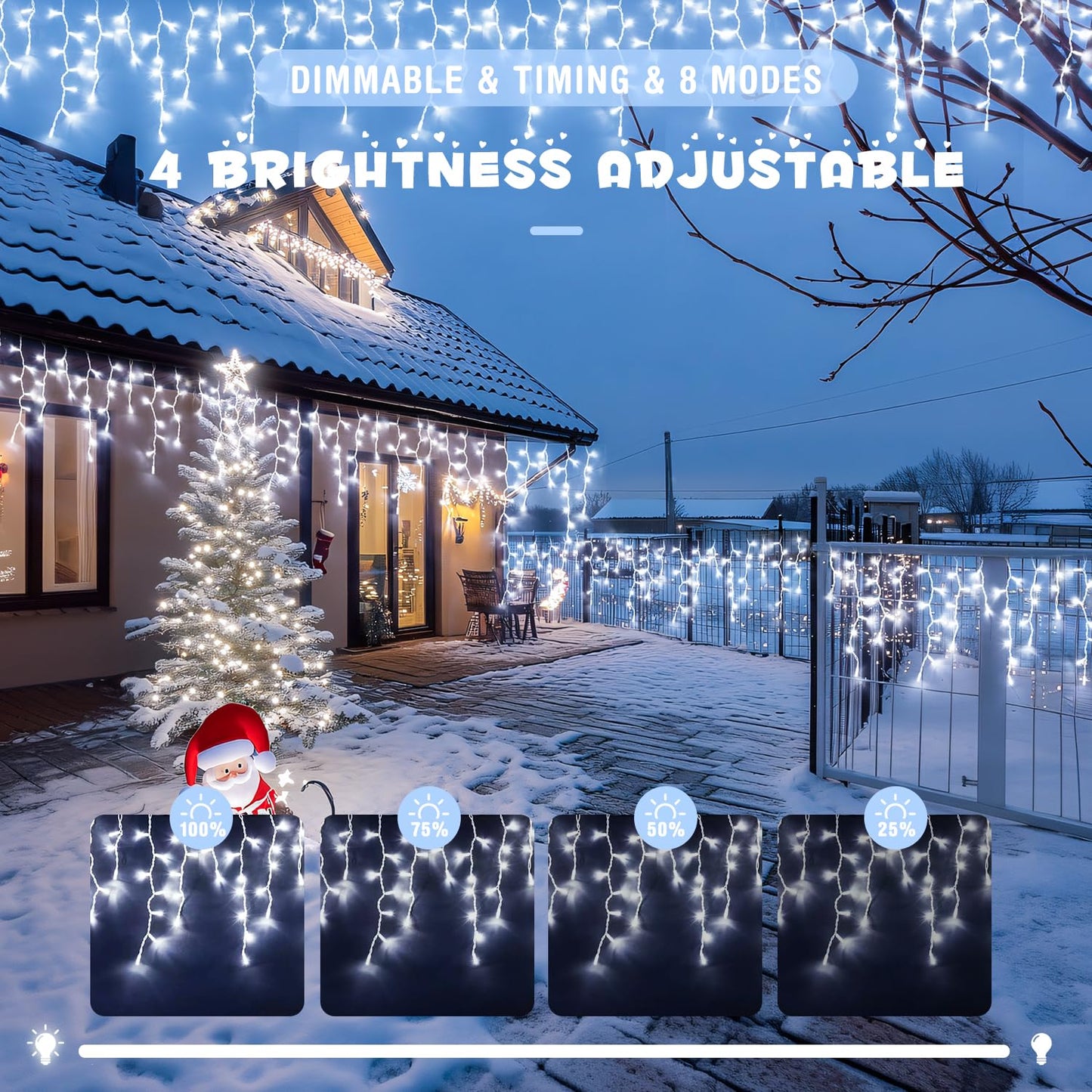 JMEXSUSS 400 LED White Christmas Icicle Lights, 38.8ft Connectable Icicle Lights for Outside Outdoor Indoor Plug in, String Light for House Patio Party Room Holiday Christmas Decorations
