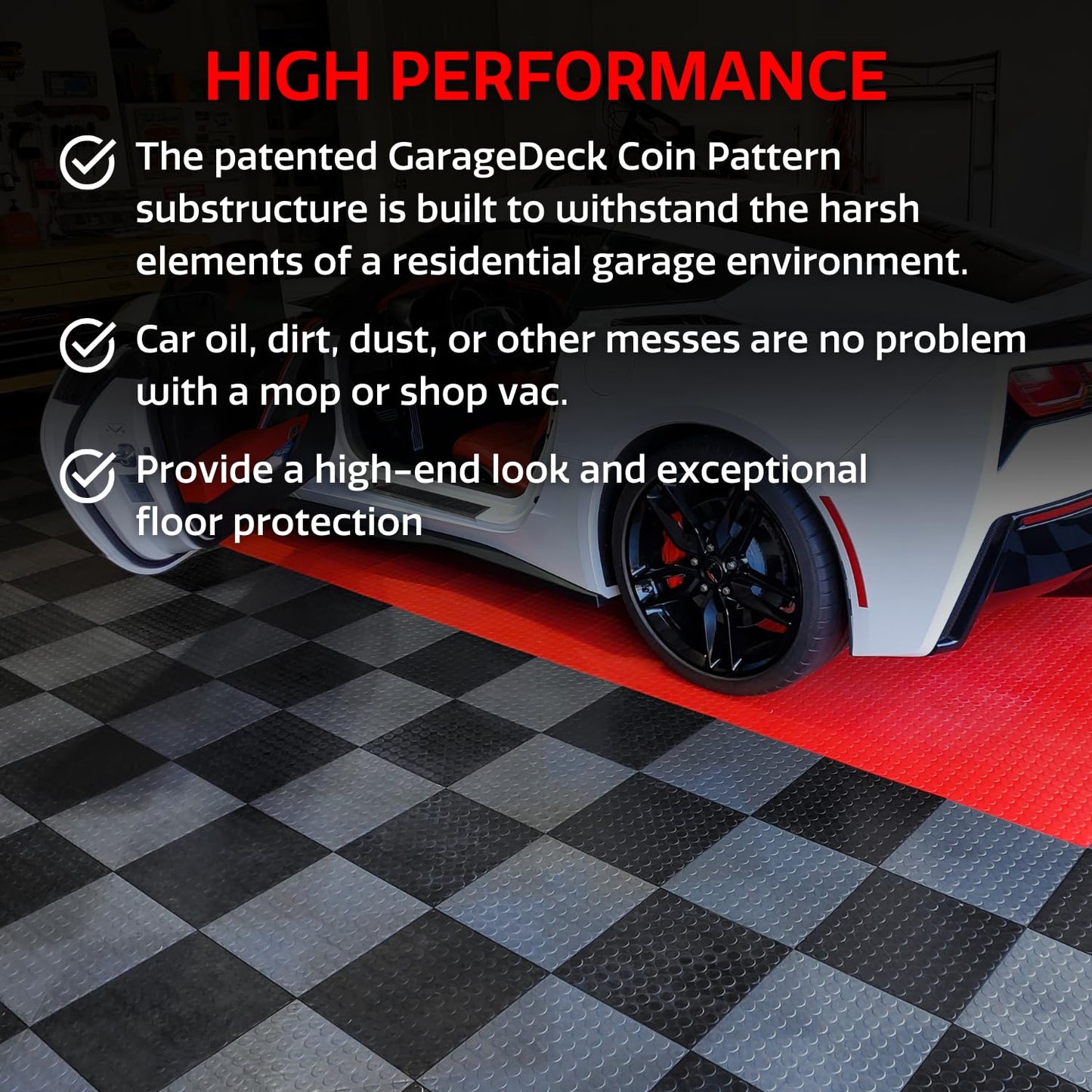 Big Floors GarageDeck Garage Floor Tiles, Interlocking Garage Flooring, Coin Pattern Non-Slip Heavy-Duty Copolymer Modular Tile (Graphite, 48 Pack of 12 x 12" Tiles, 48 Sq Ft)