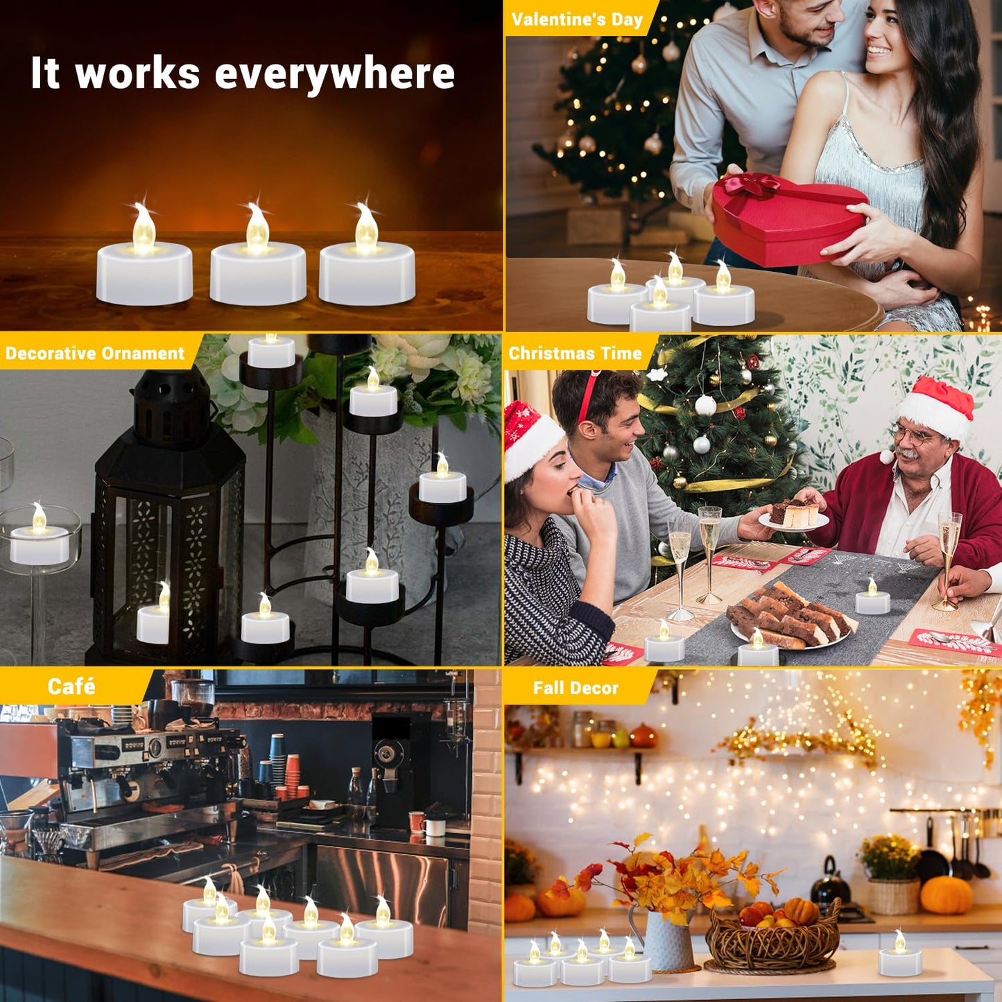 Candlium 50 Pack LED Tea Lights Bulk, 200+ Hours Long Lasting Battery Operated Flameless Candles for Wedding Centerpieces, Proposal Decorations, Valentine's Day & Event Decor (Warm White)