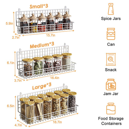 JKsmart 6-Tier Spice Rack Organizer with Door Hook, Wall Mounted & Over the Door Spice Racks for Kitchen Pantry Door Cabinet, Two Size, Large Capacity, Black