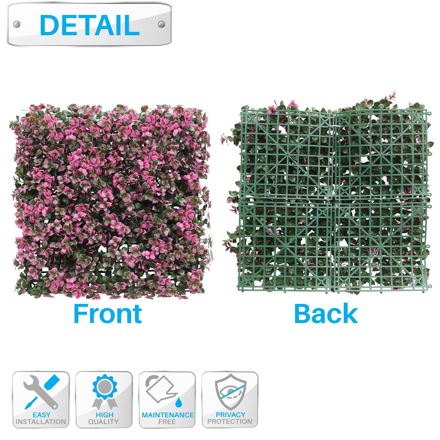 Patio Paradise 20"x20" (6PC) Artificial Grass Wall Panels Greenery Backdrop Faux Boxwood Hedge Fake Ivy Privacy Screen for Outdoor Wedding Décor Photography Background, Pink Reineckea Carnea