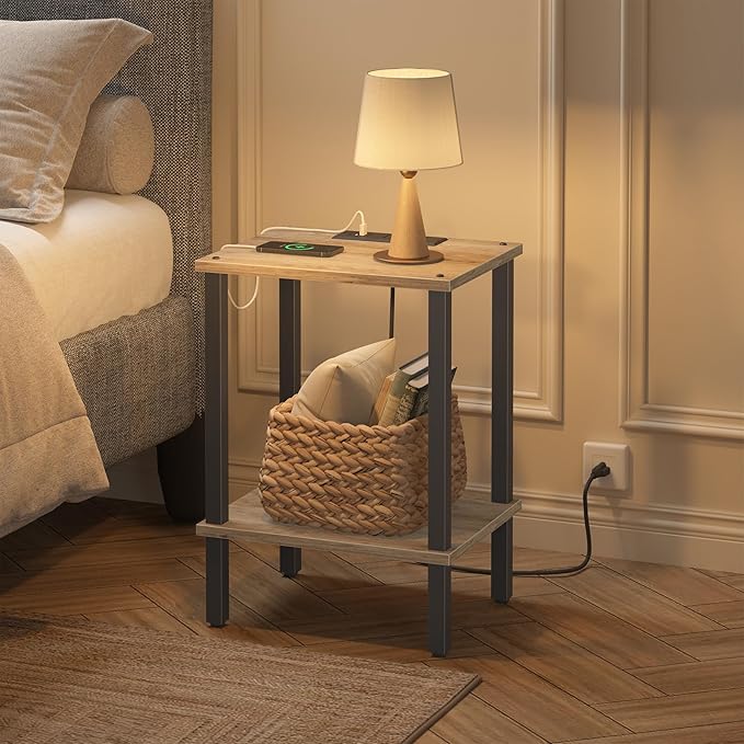 TUTOTAK End Table with Charging Station, Small Side Table with Outlets