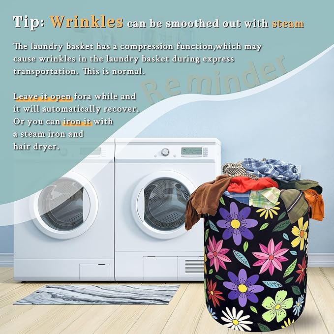 Colorful Hippie Flower Laundry Basket Art Flowers Foldable Funny Laundry Hamper