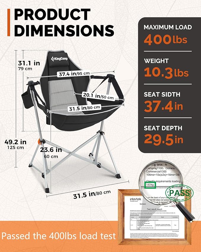 KingCamp Hammock Chair with Footrest – Heavy Duty Swinging Rocking Camping Chairs for Adults up to 400lbs, Folding Portable Oversized Rocker with Cup Holder & Pillow for Outdoor Beach Lawn RV Sports