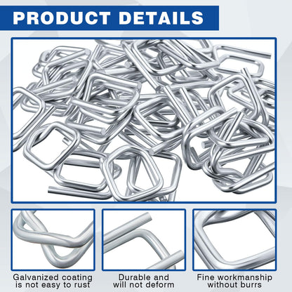 Otoolling 200 Pack Galvanized Cord Strapping Buckles 1/2", Metal Wire Buckles with Galvanized Coating for Woven Cord Strapping, Reusable Strap Buckle