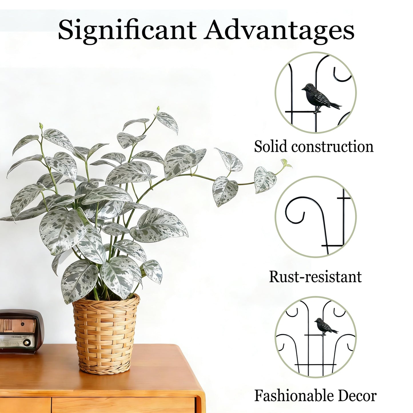 4 Pcs Metal Trellis for Potted Plants Indoor, 14.6 inch Small Garden Trellis with Bird for Climbing Plants Outdoor, Stackable Pothos Plant Climber Support for Hoya Vine Ivy Flower Plant Support