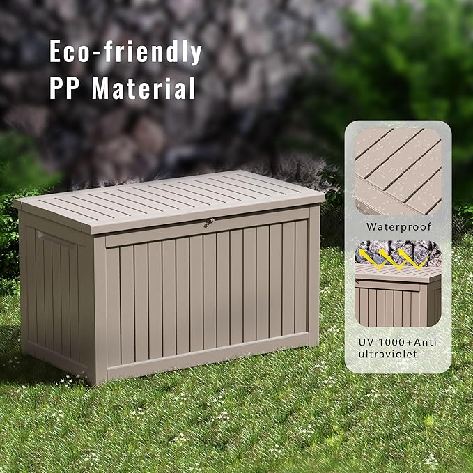 DRATO 280 Gallon Deck Box, Waterproof Resin Large Outdoor Storgae Box for Patio Furniture, Patio Cushions, Gardening Tools, Pool Supplies, Lockable（Gray，280 Gallon）