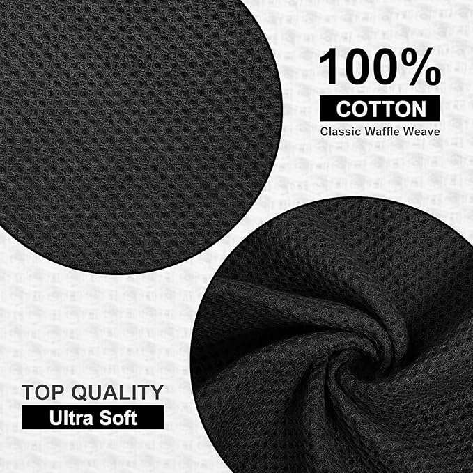 Kitinjoy 100% Cotton Kitchen Dish Cloths, 12 Pack Waffle Weave Ultra Soft