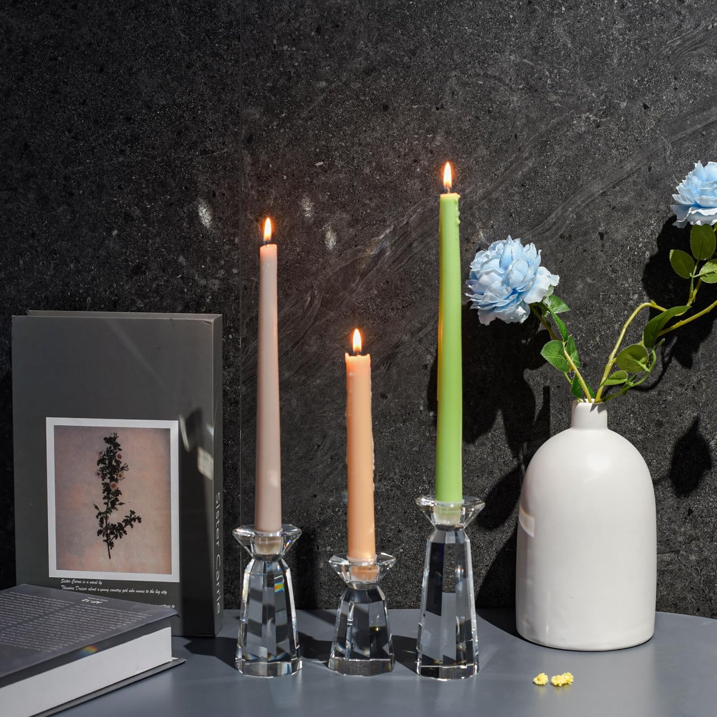DONOUCLS Crystal Tapered Candle Holders Crystal Candlestick Home Tabletop Decorations Pack of 3, Comes with Gifted Box