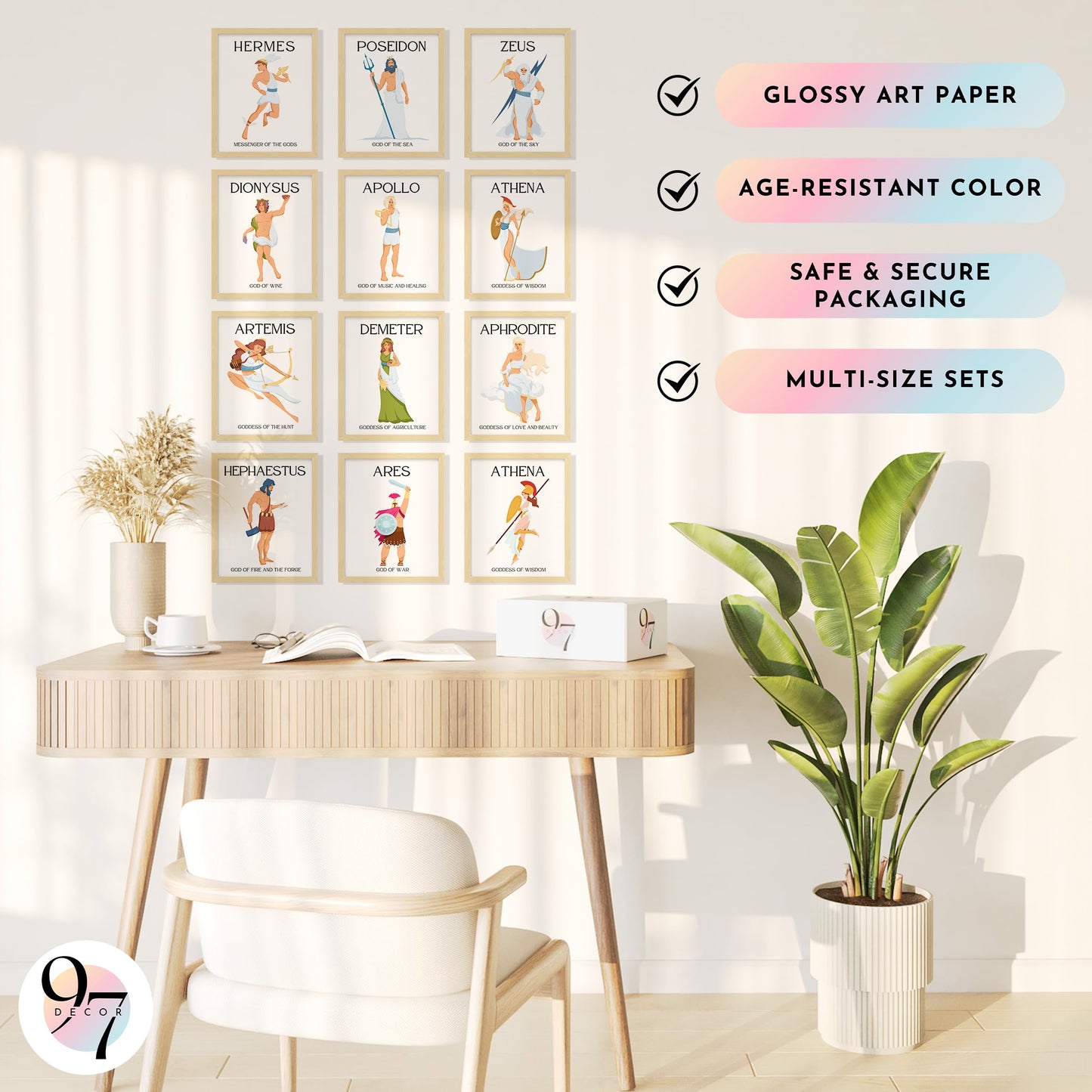 97 Decor Greek Mythology Decor - Ancient Greek Decoration, Apollo God Posters, Mythology Gifts, Greece Wall Art Prints, Aphrodite Poseidon Athena Goddess Party Decorations (8x10 Unframed)