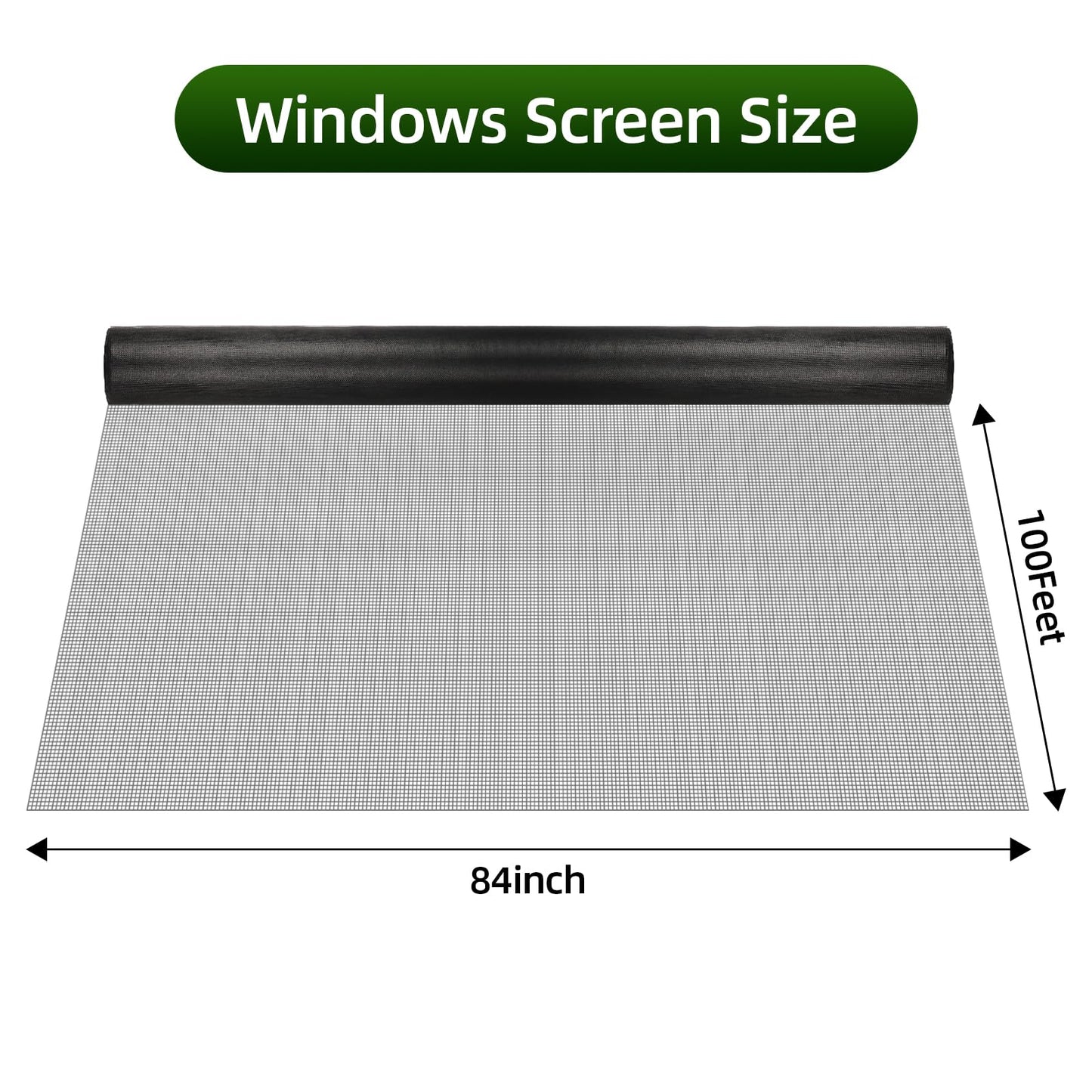 84Inch x 100Feet Window Screen Mesh Roll and Durable Screen Door Replacement, Window Mesh Screen Roll for Windows (Black)