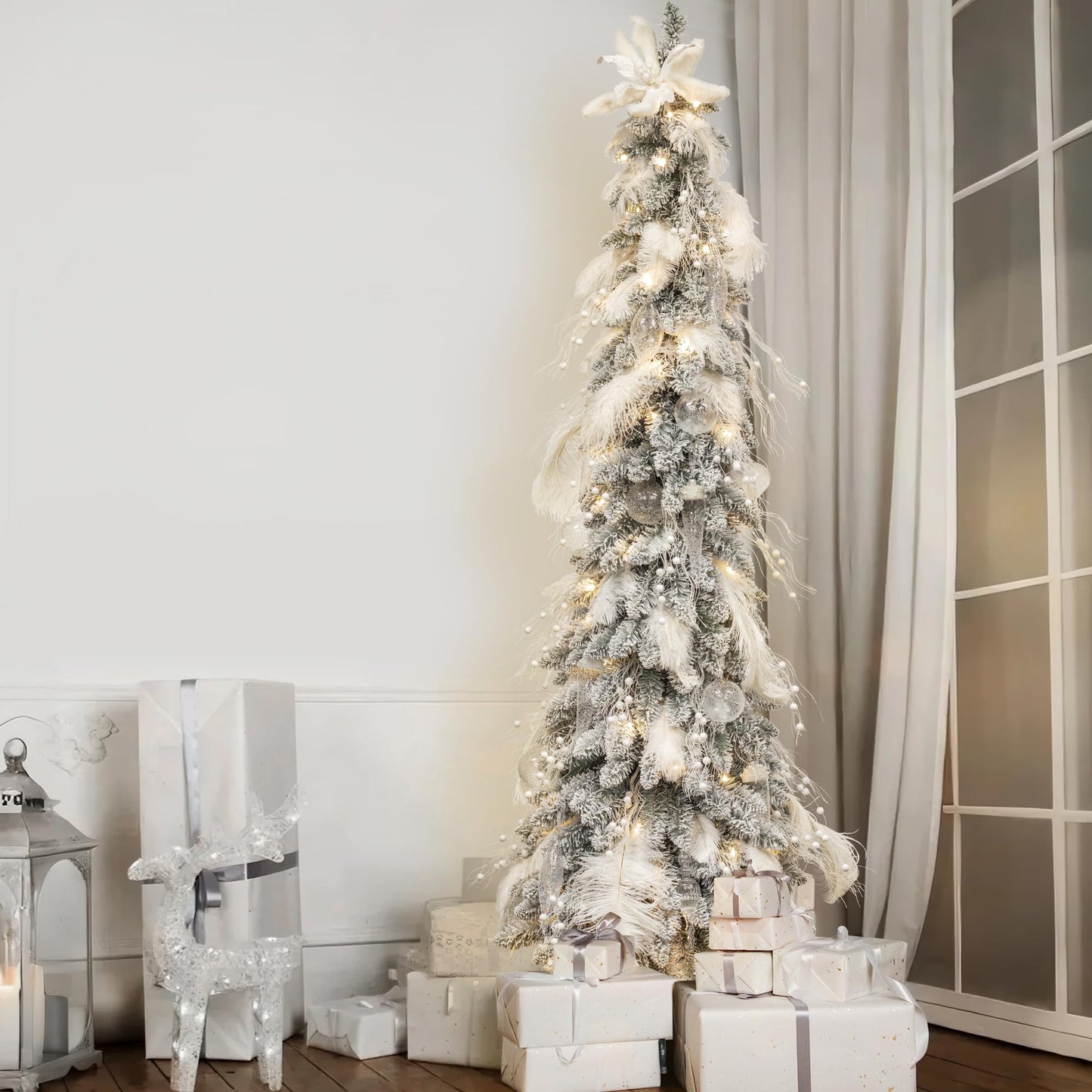 KI Store White Christmas Tree Picks Sprays Set of 20 Glittered Twigs Decor for Christmas Tree Decoration Wreath Garland Floral Arrangement