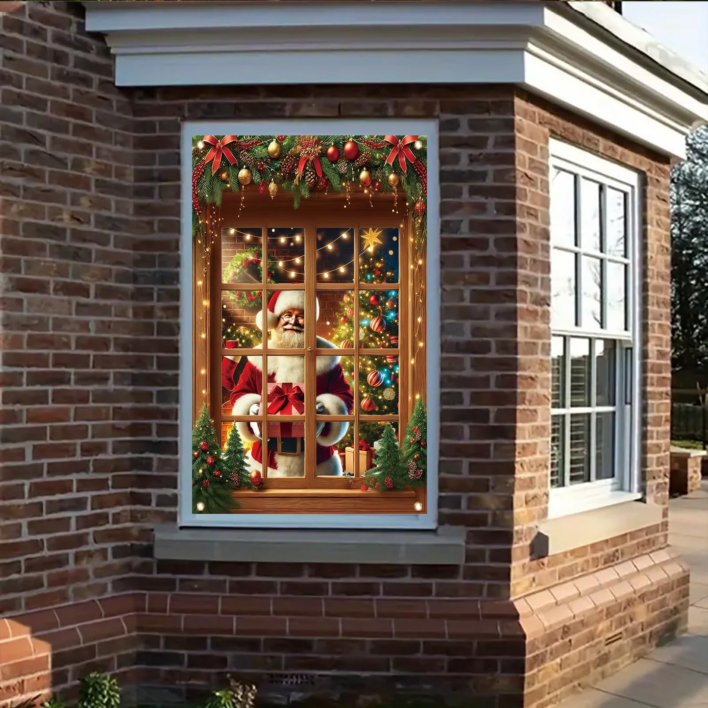 Saoplasa Christmas Santa Window Cover 47x31 Inch Holiday Window Decoration Poster Removable Cling Xmas Santa Claus Mural for Indoor Outdoor Glass Door Living Room Kids Bedroom Christmas Sticker