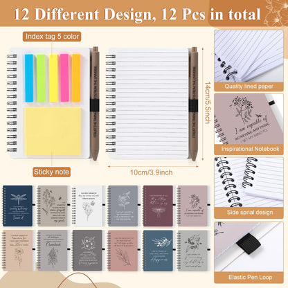Kosiz 24 Pcs/12 Set Positive Affirmation Gifts for Women Bulk Gratitude Spiral Notebook Journals with Pens Self Care Mental Health Gifts Employee Coworker Teacher Nurse Volunteer Mothers Day (Simple)