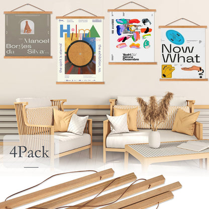Artmag 4 Pack Magnetic Poster Hanger Frame, 8x10 8x12 8x24 Light Wood Wooden Magnet Poster Frame for Maps Canvas Artwork Pictures Poster Hangers Frames (Teak,8")