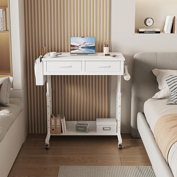 WINAZ Small Rolling Desk with Drawers & Storage