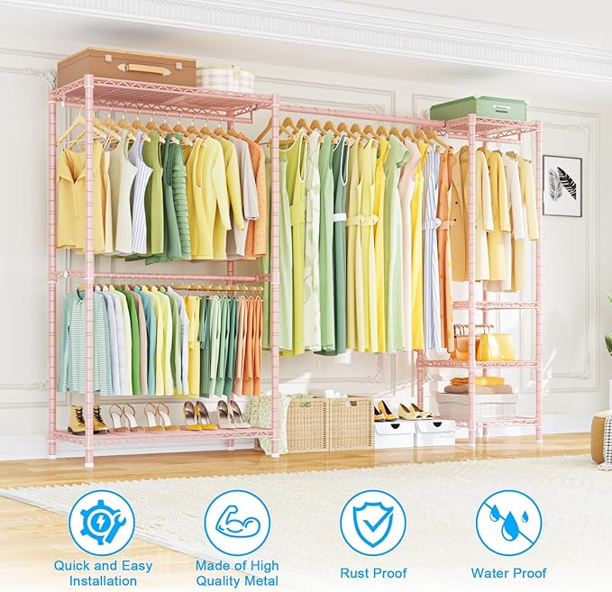 Ulif E10 Clothes Rack（With Stretchable Hanger Rod）Freestanding Clothing Racks