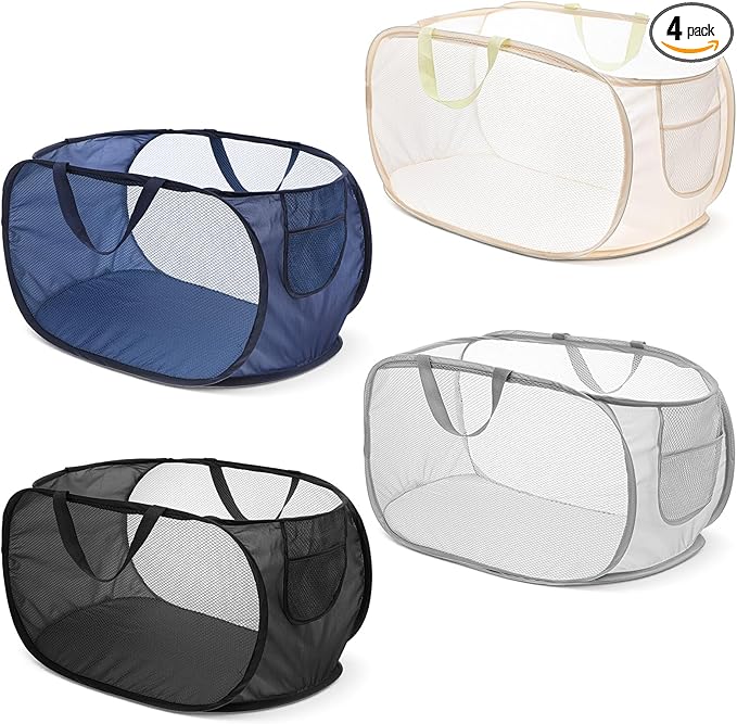 4 Pcs Foldable Pop Up Laundry Hampers, Mesh Laundry Basket