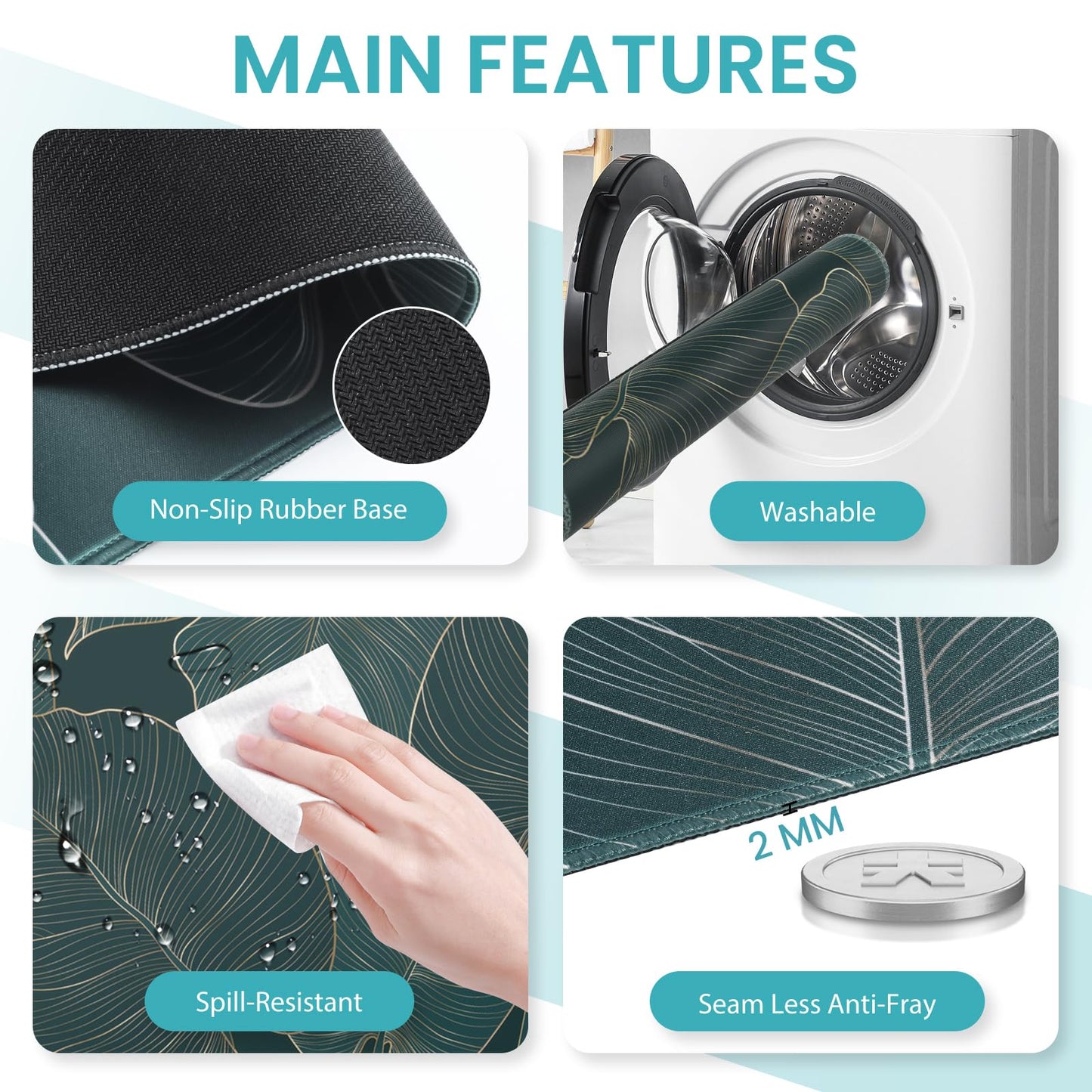 AnyShock 4 in 1Desk Mat for Keyboard and Mouse, Ergonomic Green Mouse Pad with Memory Foam Wrist Rest, Large Desk Pad Mat, Soft Wrist Support for Keyboard (Palm Leaves)