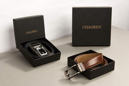 CHAOREN Men's 2 Pack Ratchet Dress Belt, 1 1/4" Black/Cognac Leather, 36" to 42" Waist Adjustable