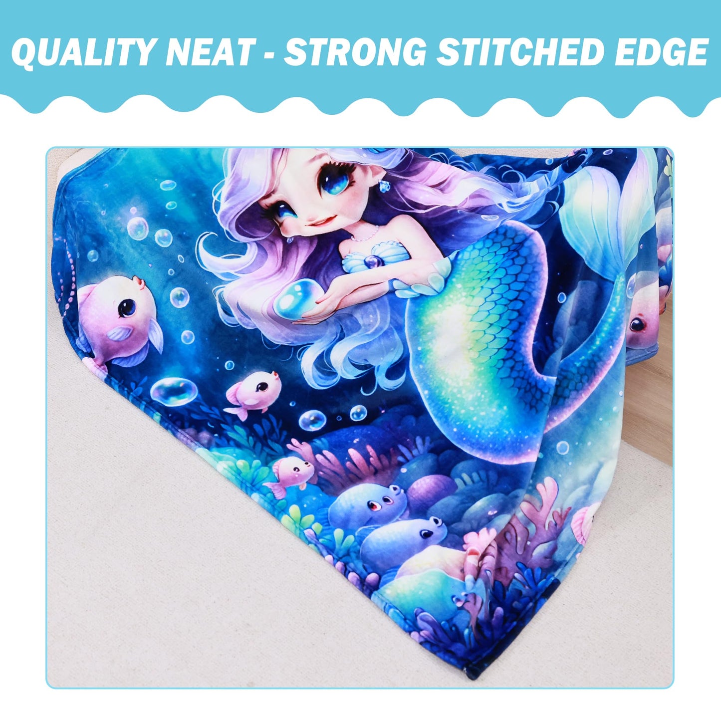 Softan Kids Throw Blanket for Girls & Boys, Warm Soft Toddler Fleece Blankets for Sofa Couch Bed， Cozy Fuzzy Plush Flannel Kids Throw Blanket for Daycare & School - 50x60In Blue Mermaid