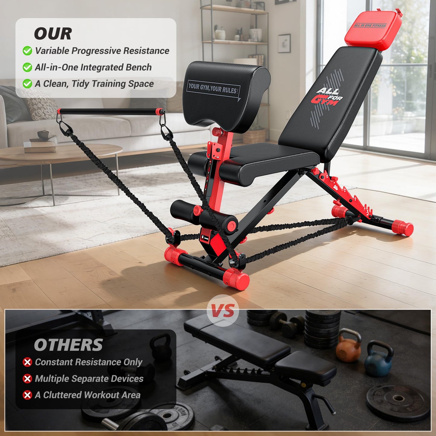 XDDIAS Workout Bench, Foldable Weight Bench with Variable Resistance Training Set, 880LBS Adjustable Bench with Leg Extension, Preacher Curl, Extended Headrest, Incline Decline Flat Bench for Strength Training