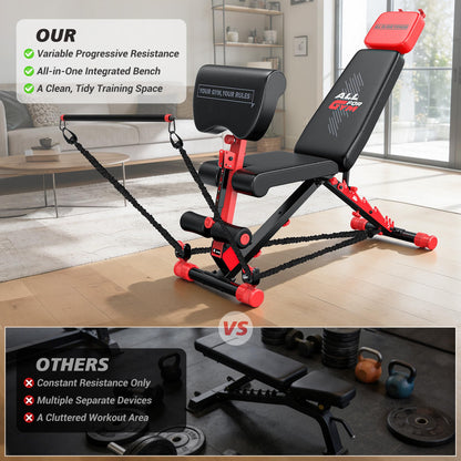 XDDIAS Workout Bench, Foldable Weight Bench with Variable Resistance Training Set, 880LBS Adjustable Bench with Leg Extension, Preacher Curl, Extended Headrest, Incline Decline Flat Bench for Strength Training