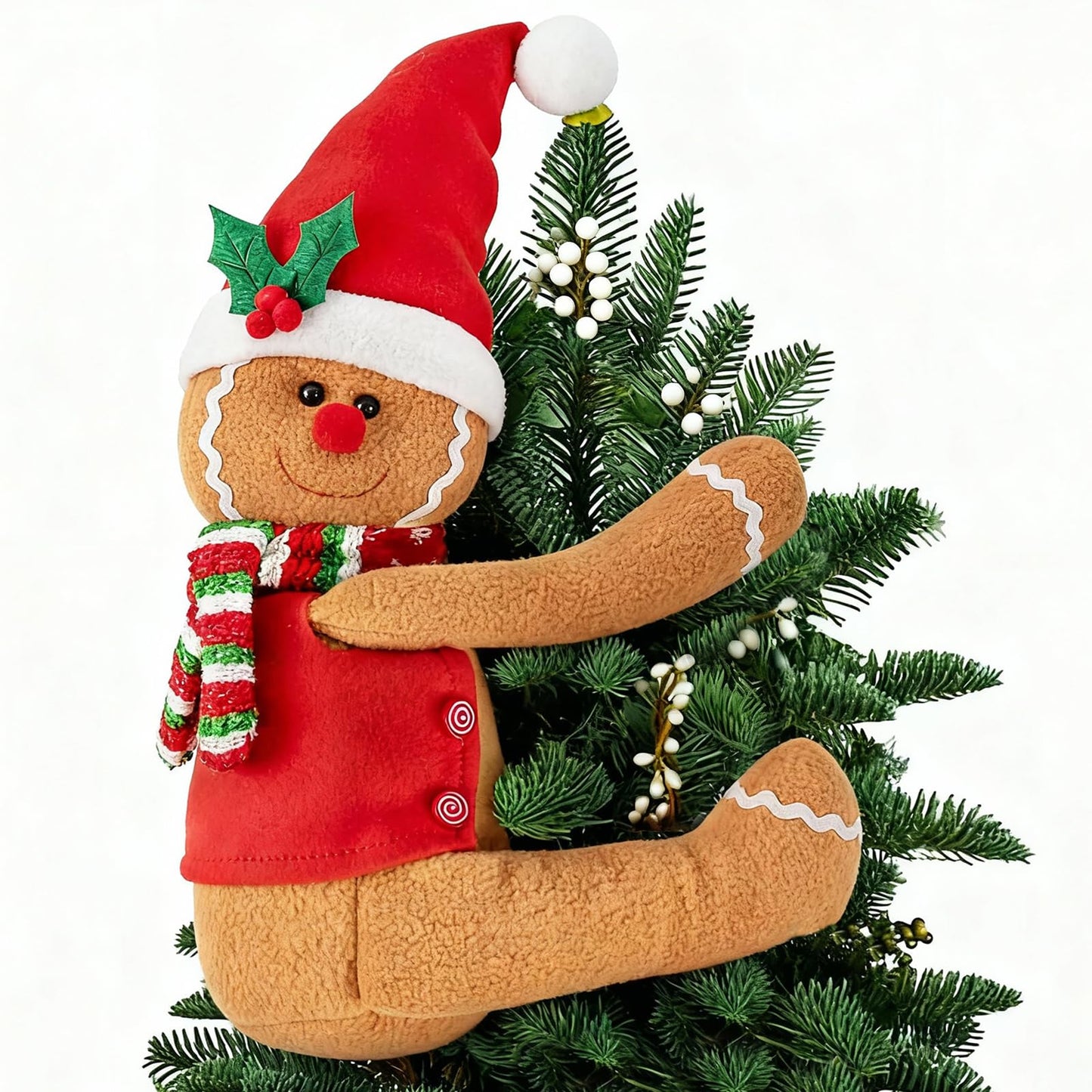 Gingerbread Christmas Tree Topper Decorations,Gingerbread Ornament Doll Tree Hugger Decor for Curtain Wine Bottle Christmas Tree Holiday Home Decor, 11" x 15"