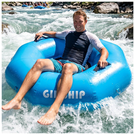 Giriship Inflatable River Tube Octagon Heavy Duty PVC Water Float for Adults Professional 8-Sided Lake Raft with Mesh Bottom & Reinforced Handles Linkable Design for Lake, River, Whitewater 1Pack