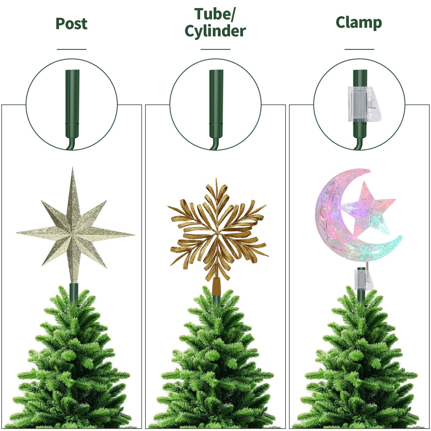 Christmas Tree Topper Holder - Twist On Universal Stabilizer with Adjustable Attachments. Secure Lock for Treetop Ornaments, Fits Most Basic Tree Types & Topper (Green)