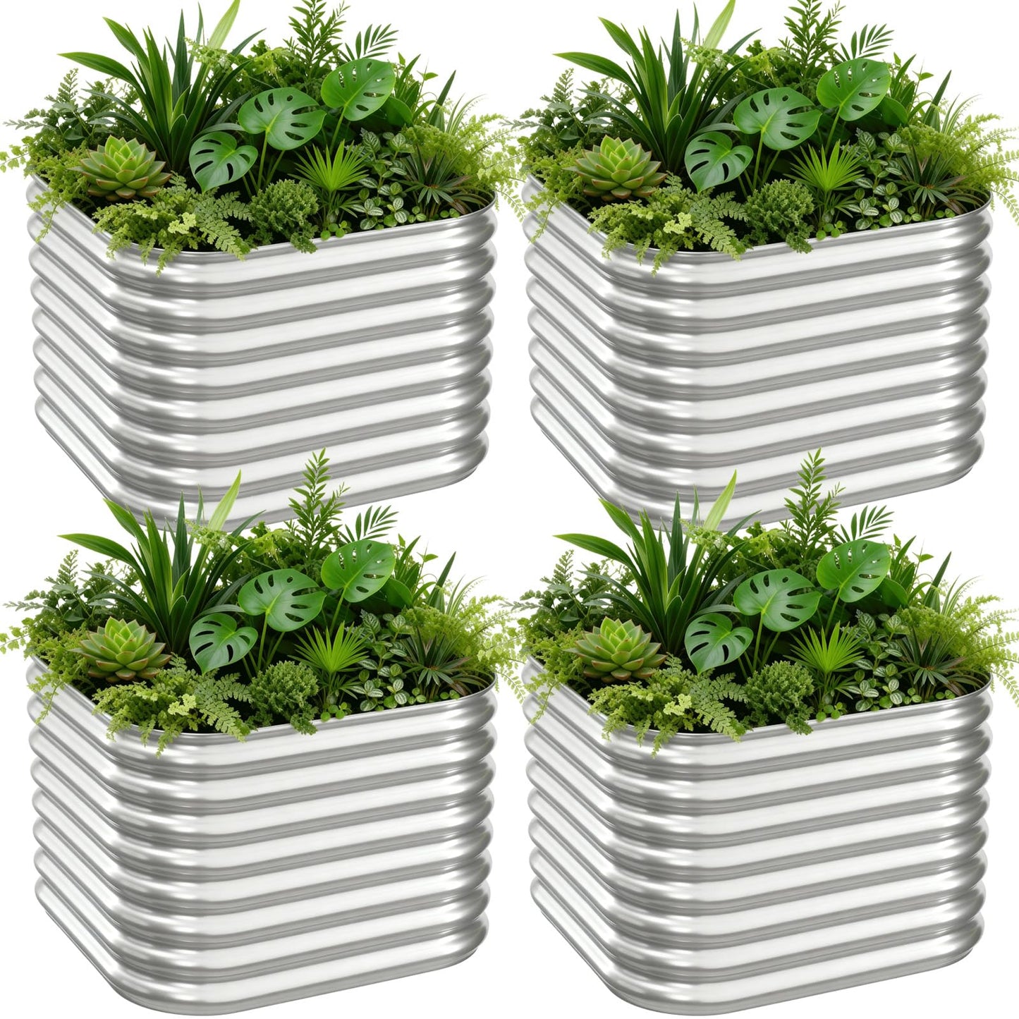 Mostmahes 4 PCS Galvanized Raised Garden Bed Outdoor, Metal Garden Bed for Vegetables, Above Ground Garden Box for Flower, Steel Raised Beds for Gardening - 2FT