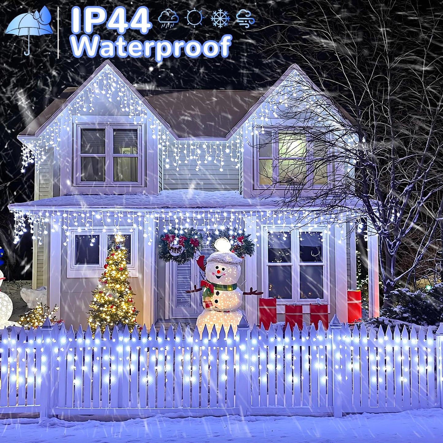 99ft 1216LED Icicle Lights for Outside, White Christmas Lights for House Patio Yard Porch Backyard Holiday Garden Xmas Exterior Decoration, Waterproof Twinkle Cluster Light Hanging Light All Year