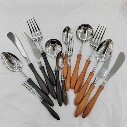 42PCS Utensils Wood Handle Silverware Set Cutlery Set for 6 ZILNEHZ Flatware Luxury Utensil Sets Stainless Steel for Kitchen Include Fork Knife Spoon Tableware for Kitchen Hotel Banquet Seder