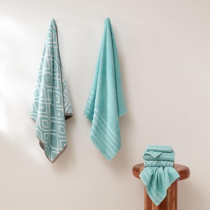 Modern Threads Oxford 6-Piece 100% Cotton Towel Set – Yarn Dyed Jacquard &