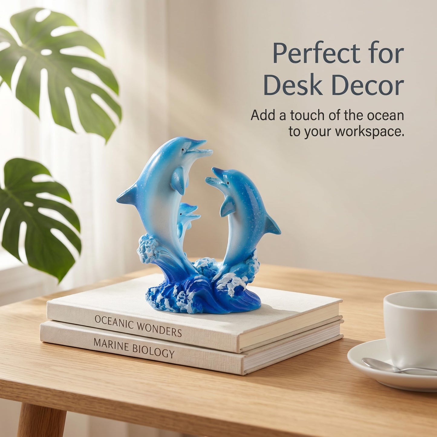 Brizoria Dolphin Decor Dolphin Statue Three Jumping Dolphins on Ocean Wave Base Gradient Blue Resin Coastal Tabletop Figurine for Ocean Bathroom Decor andOcean Room Decor