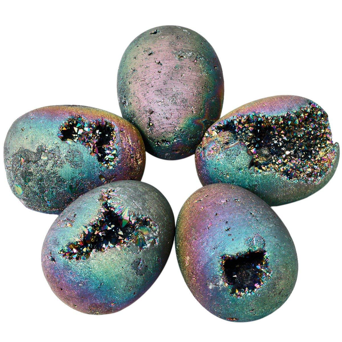 mookaitedecor Bundle - 2 Items: Citrine & Amethyst Crystal Money Tree & Titanium Coated Crystal Egg Figurines with Wood Stand for Feng Shui Decor