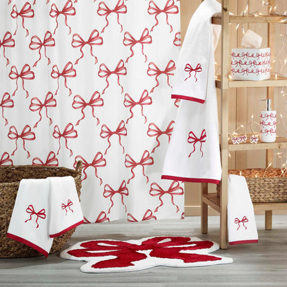 Avanti Linens - Bathroom Bundle, 2-Pack Cotton Velour Fingertip Towels & Resin Lotion Pump, Holiday Bathroom Essentials (Christmas Bows)