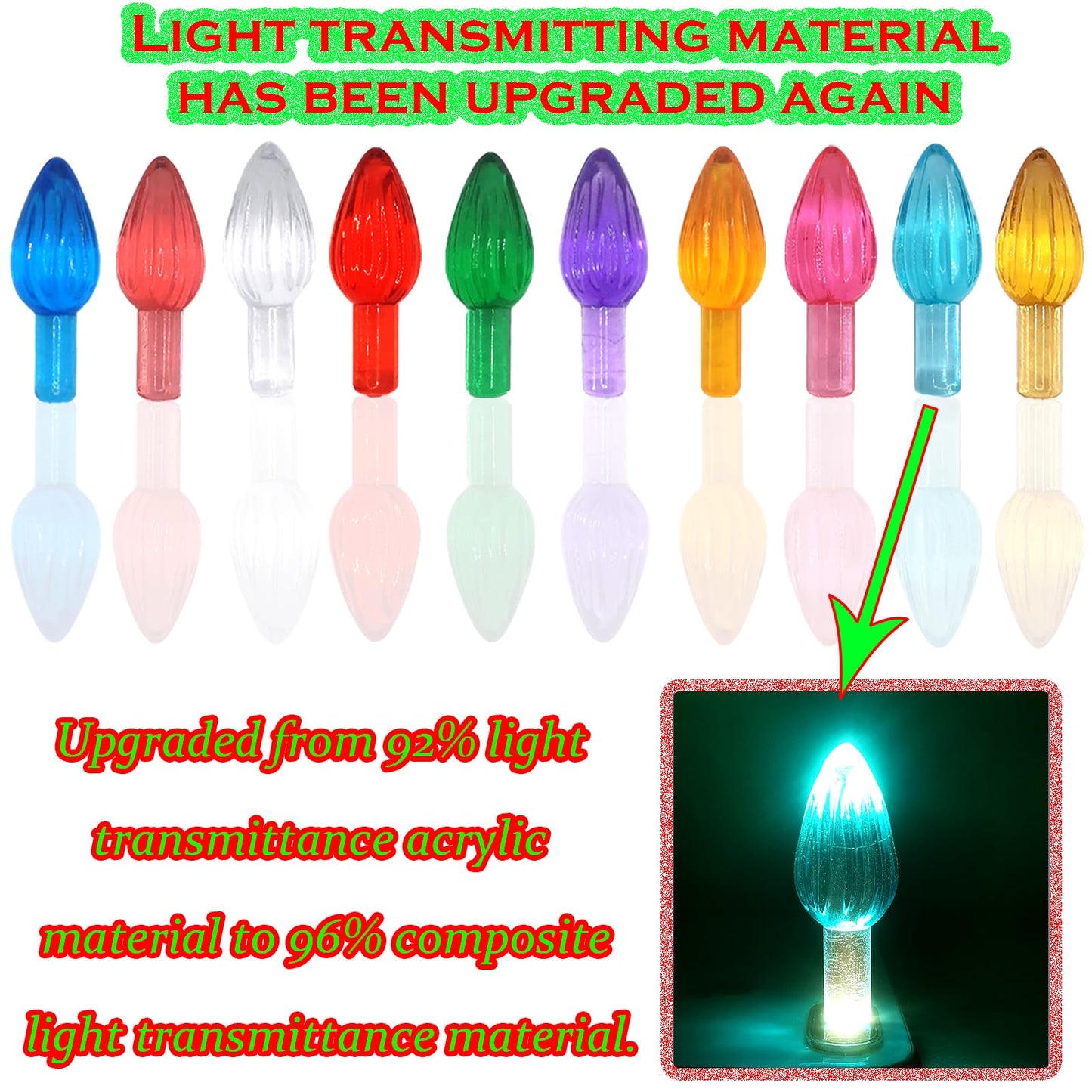 110Pcs in 10 Colors Ceramic Christmas Tree Replacement Lights - Plastic Bulbs Pegs, Included Angel Topper/Heart Top/Cross Stars/Egg/Turkey/Skeleton Hand/Clover.