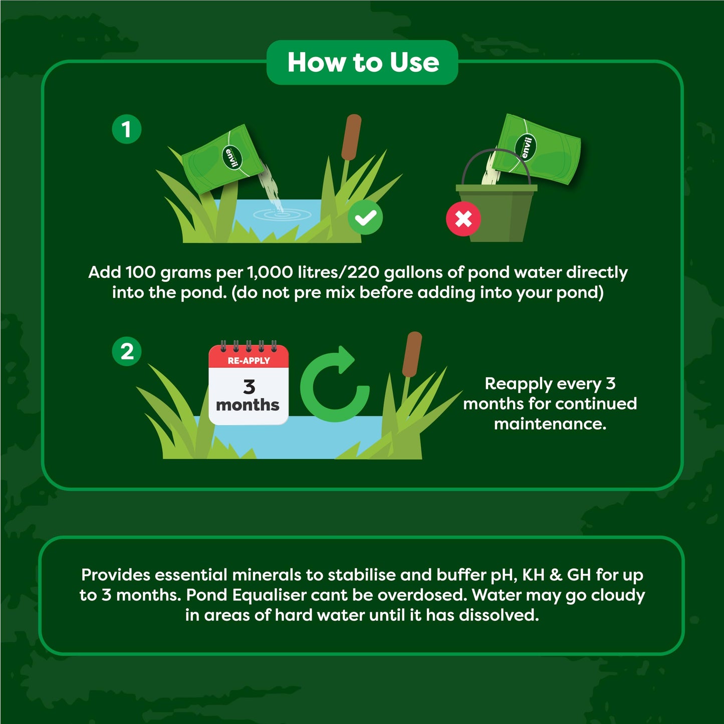 Envii Pond Equaliser – Pond pH Buffer Instantly Balances, and Stabilises pH, KH and GH Levels, Pond Ammonia Remover, Works All Year Round Through Winter - 250g