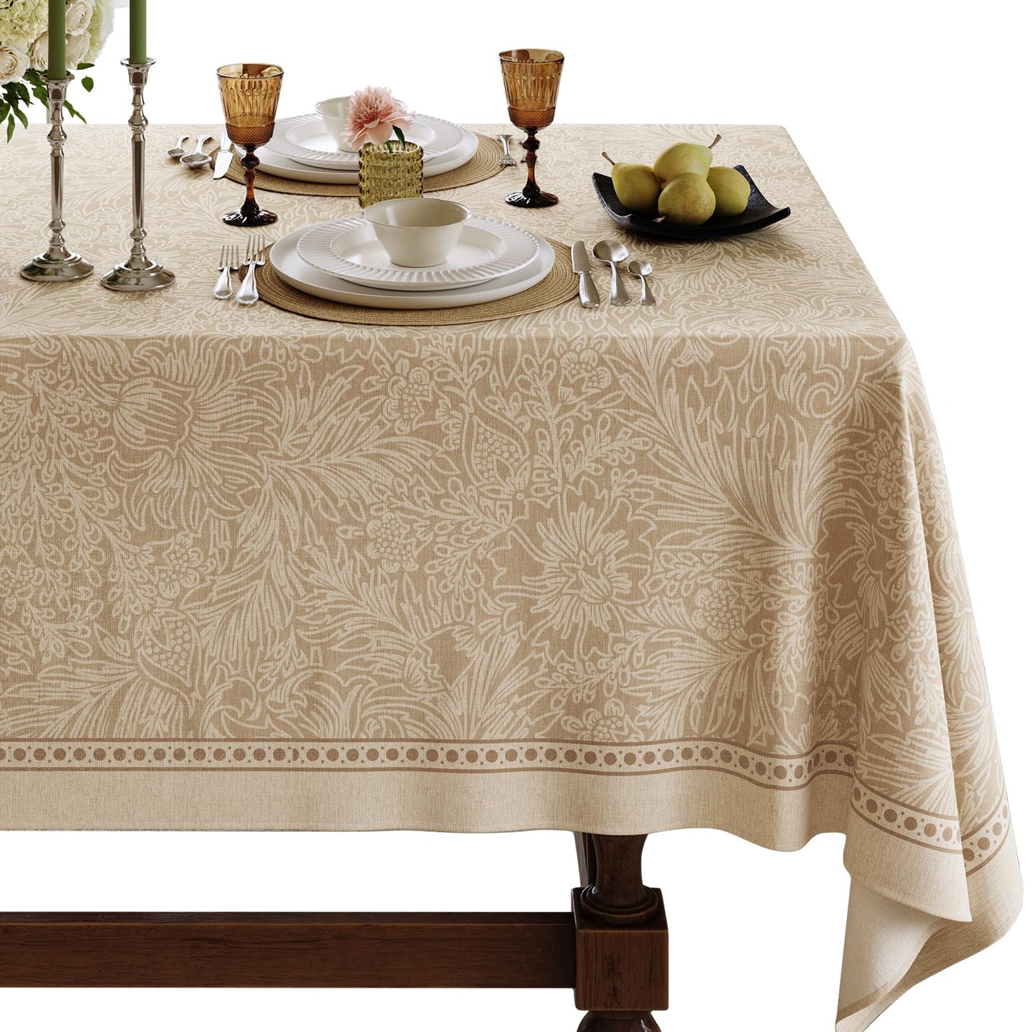 Dorachic Beige Thick Linen Tablecloth for Rectangle Tables, Waterproof Wipeable Decorative Table Cover for Dining Kitchen Indoor Outdoor, 55" x 71", 4-6 Seats