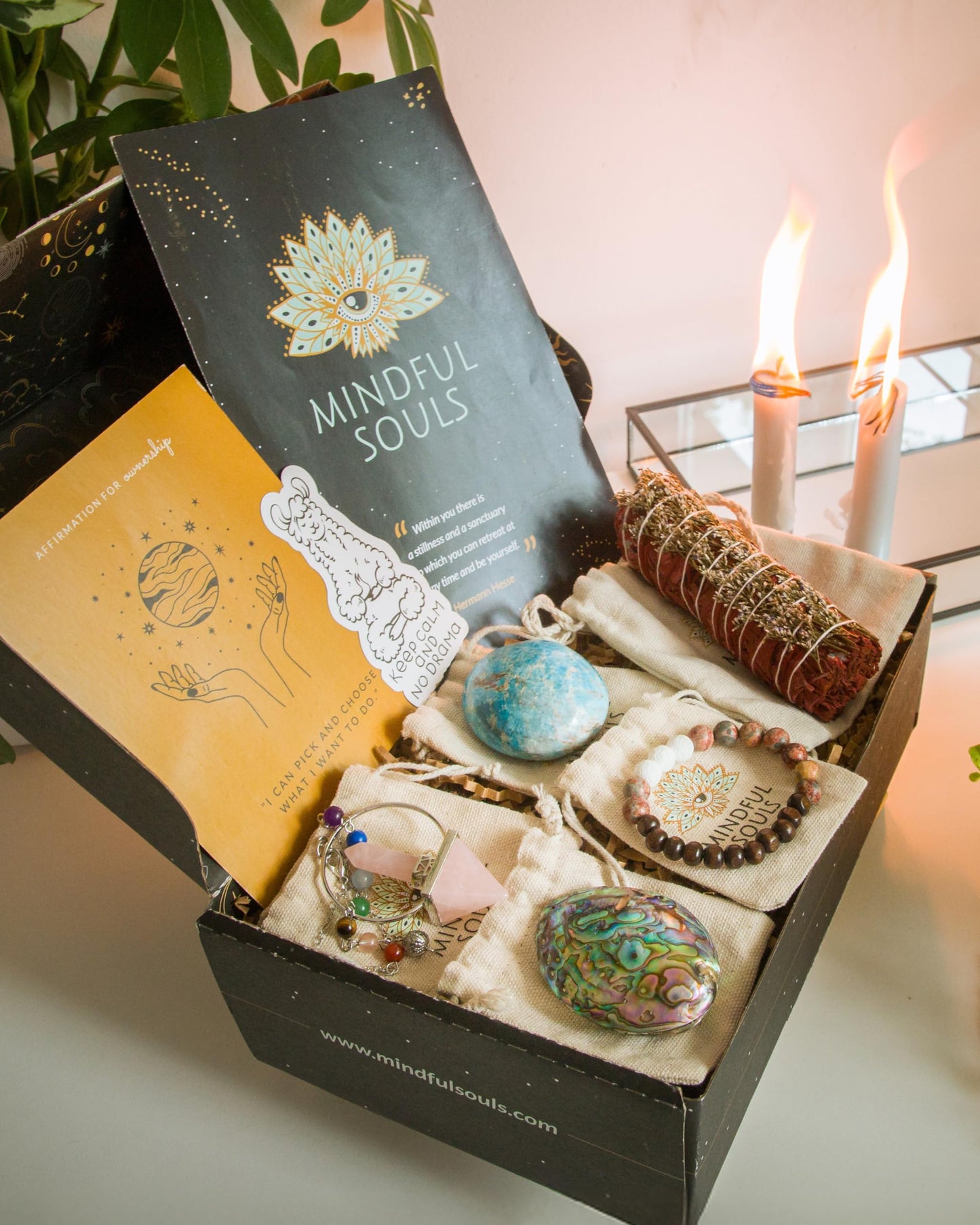 Mindful Souls Spiritual Healing Gift Set – Meditation & Mindfulness Box with Buddha Figurine, Healing Crystals, Mala Beads, Essential Oil & Gemstone Jewelry – Holistic Self-Care & Inner Peace Kit
