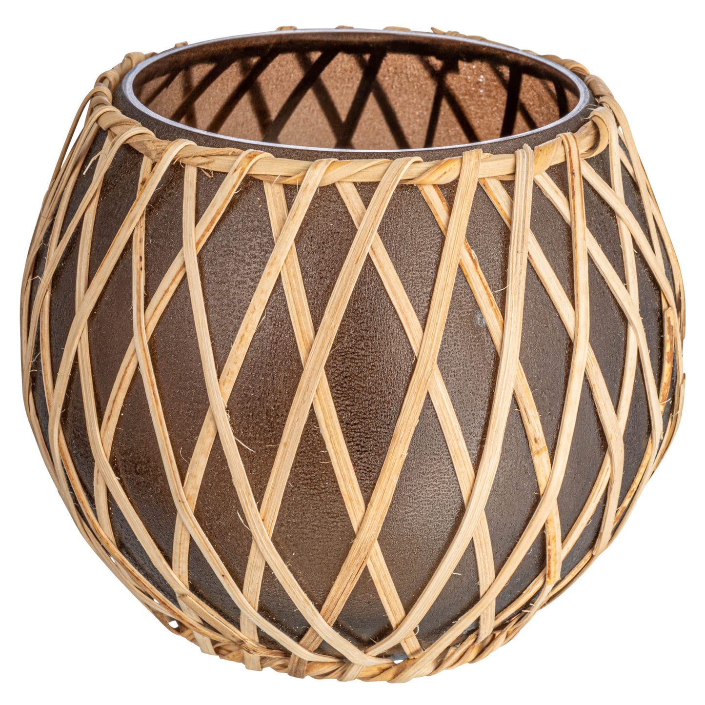 Creative Co-Op Glass Votive Holder with Woven Rattan Sleeve, Brown and Natural