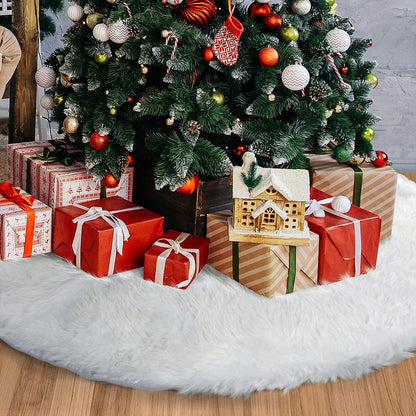 Christmas Tree Skirt - 48 inches White Luxury Soft Faux Fur Tree Skirt, Large Christmas Tree Skirts, Pets Favors for Xmas Tree Decorations and Ornaments Fluffy Long Fur
